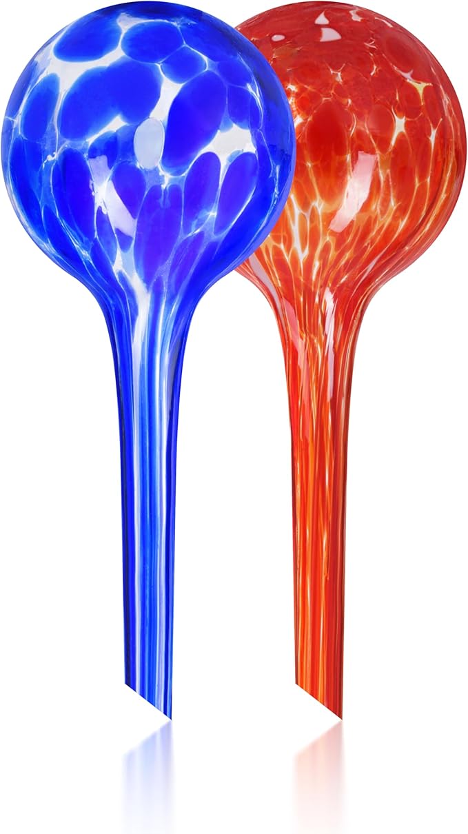 Plant Watering Globes Set of 2 - Small Self Watering Globes for Indoor & Outdoor Plants - Multicolored, Automatic, Glass Watering Bulbs for Daily Use, Plant Watering Devices