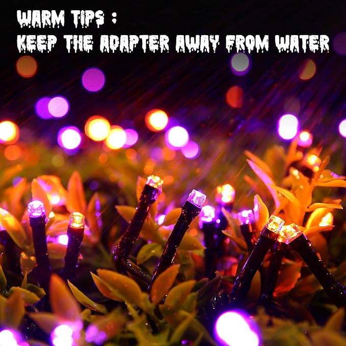 Orange and Purple Halloween Lights, 82ft 200 LED Halloween String Lights with 8 Modes, Waterproof Plug in Orange Purple String Lights for Halloween Party, Garden, Indoor Outdoor Halloween Decorations