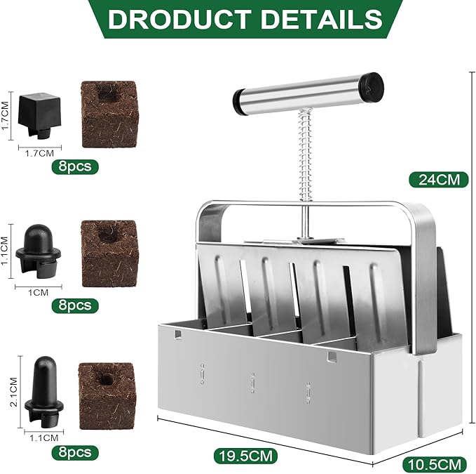 Soil Blocker, 8 Cell 2 Inch Soil Block Maker for Seed Starting, Soil Blocking Tool for Grow Seedling with Comfortable Handle, Using for Garden Seed Starter Tray, Indoor and Outdoor Plants, Greenhouses