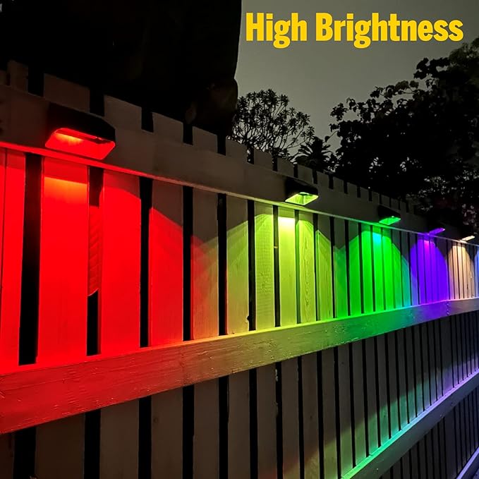 Brighter Solar Fence Lights 18 Pack, RGB 8 Colors, Dusk to Dawn Deck Light, Fence Solar Lights Outdoor IP65 Waterproof, Solar Outdoor Lights for Backyard/Railing/Wall/Step/Patio