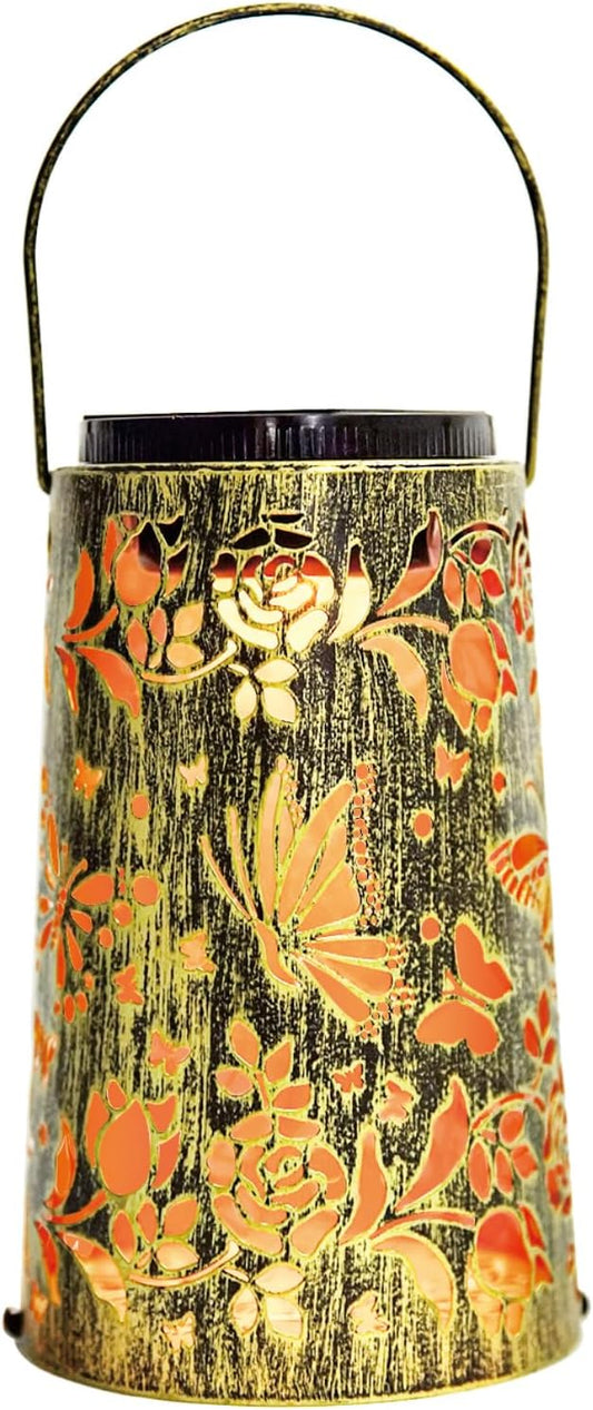 Solar Lanterns, Waterproof Hanging Metal Decorative Lights for Outdoor Use, Garden, Yard, Backyard, Porch, Table, Pathway - Butterfly Solar Powered Cool/Warm Light, 1 Pack