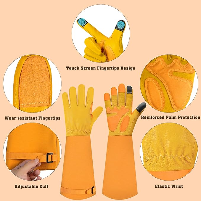 Long-Gardening-Gloves for Women/Men - Thorn Proof Rose Pruning Gloves Heavy Duty Gauntlet-M