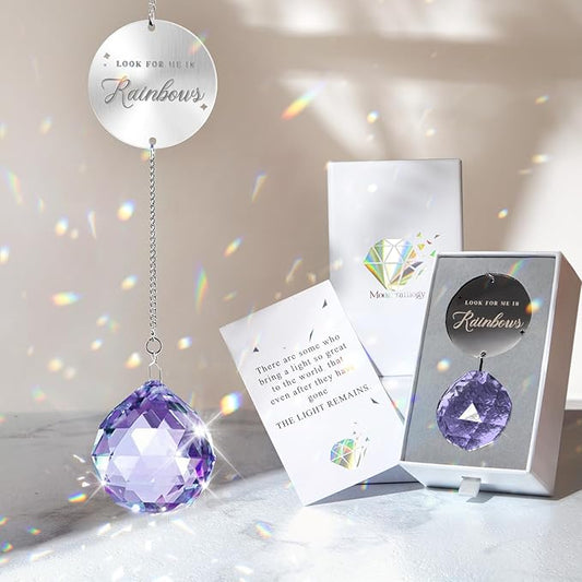 Memorial Gifts for Loss of Loved One, Unique Sympathy Idea, Purple Crystal Ball Grief Suncatcher, Rainbow Bereavement Box for Mom Dad Husband Son Daughter