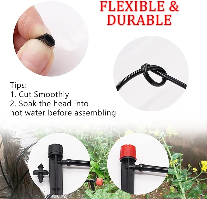 50FT 1/4" Blank Distribution Tubing Drip Irrigation Tubing Drip Irrigation Hose, Garden Watering Tube Line with 15PCS Drip Irrigation Barbed Connectors for Garden Irrigation System