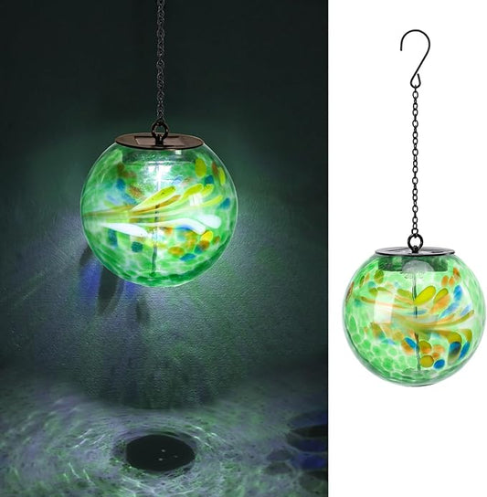 VCUTEKA Solar Hanging Lanterns, Outdoor Glass Gazing Ball Lights with Hook, Waterproof Energy-Efficient Solar Lanterns for Garden, Yard, Tree and Patio Decor, Green