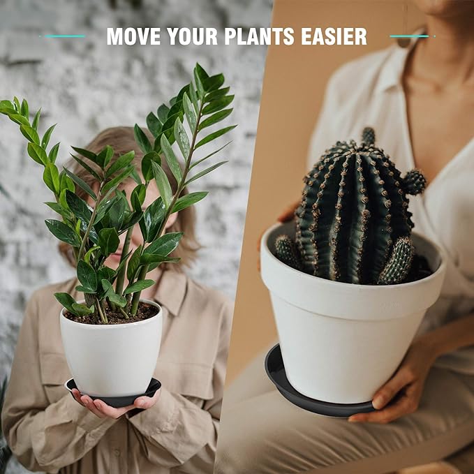 6 Pack Plant Saucer 4 6 8 10 12 14 16 18 20 22 Inch Plastic Plant Tray, Sturdy and Durable Flower Pot Container Accessories Plant Pot Saucers for Indoor and Outdoor (10 Inch, Black)