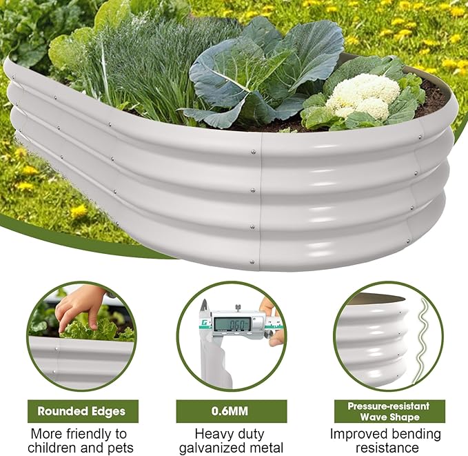 5x3x1ft Oval Galvanized Raised Garden Bed Outdoor 9-in-1 Large Metal Modular Planter Box Raised Beds for Gardening,Vegetables,Fruits,Flowers & Herbs (White)