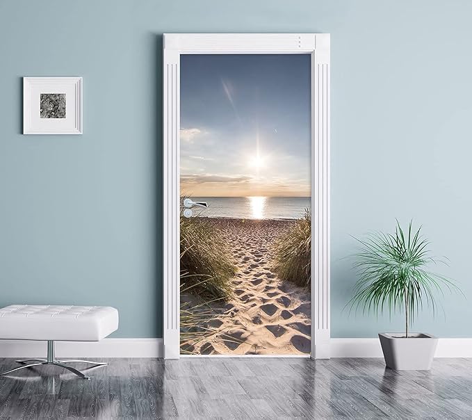 Door Wallpaper Self-Adhesive Door Poster 3D Door Picture - Way to The Sea - Door Film Photo Wallpaper Premium PVC Waterproof Door Sticker Wall Sticker for Bedroom Living Room Door Decoration Stickers