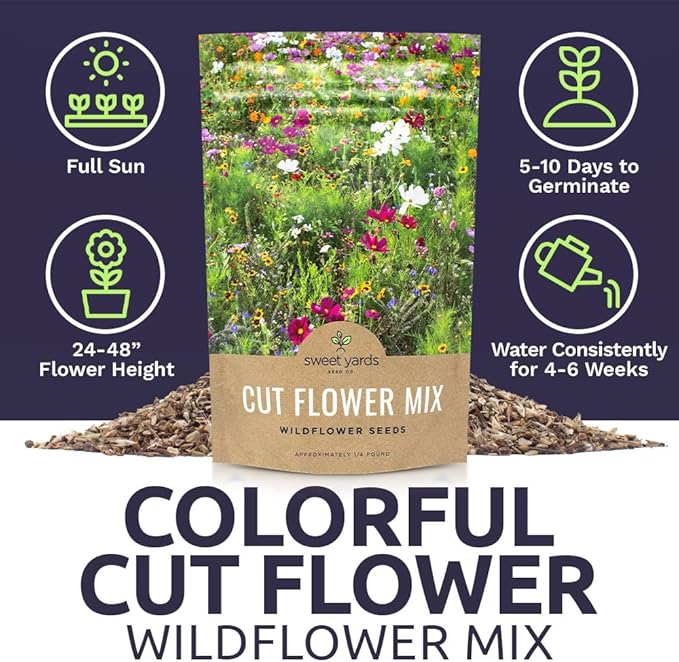 Cut Flower Garden Seeds - Bulk 1/4 Pound Bag - Over 30,000 Fresh Open Pollinated Non-GMO Wildflower Seeds - Long Lasting Annuals and Perennials with Bright Colors