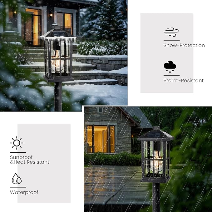 31" Solar Pathway Lights Outdoor, Dusk to Dawn Aluminum Lamp Post with Remote Control & Pole Mount Base - IP44 Waterproof, 3 Brightness Modes for Lawn, Patio, Driveway, Garden Decoration