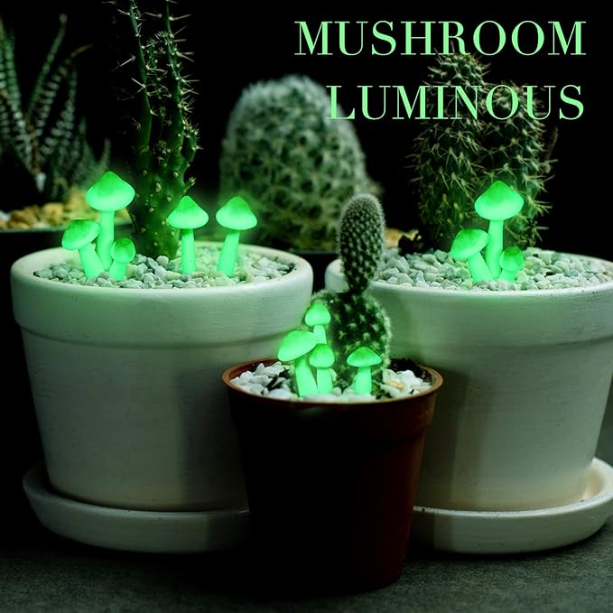 Taiyin 5 Pcs Luminous Mushroom Miniature Garden Mushrooms Outdoor Decor Waterproof Glow in The Dark Yard Decor for Fairy Outdoor Garden Micro Landscape Christmas Tree Decor