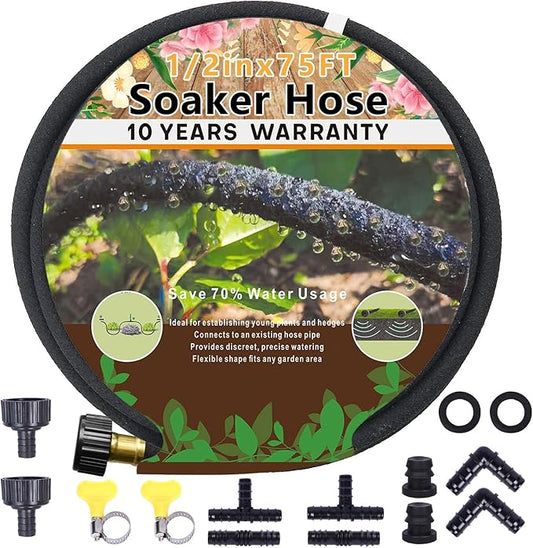 1/2’’ Soaker Hose 75 Ft for Garden Beds, Soaker Hoses for Garden 75 Ft, Garden Soaker Hose 75 Ft Drip Hoses for Garden Drip Garden Hose Irrigation System (75 ft)