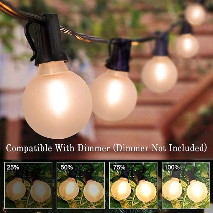 Outdoor String Lights 50Ft G4O Globe LED Patio Lights with 27 Shatterproof Frosted White Bulbs, Connectable Commercial Decorations Lights for Outdoor Porch Backyar Garden Wedding Lghting