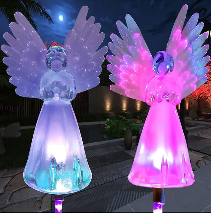 Solar Angel Lights Outdoor Decorative,Memorial Remembrance Gifts for Loved Ones,Multi-Color Changing LED Stake Light for Cemetery Grave Decoration