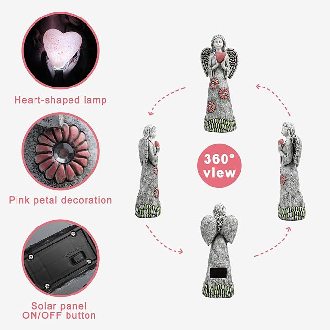 Solar Angel Statue - Garden Sculpture with Resin Decor for Patio, Lawn, Yard, Porch - Housewarming Gift, 10.03"
