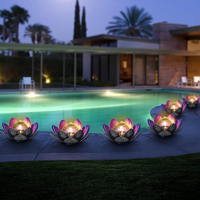 WNP Solar Powered Outdoor Decorative Lights Waterproof Lotus Flower with Crackle Glass Globe and Metal Base for Garden Patio Pathway Yard Tabletop Decor,Birthday Gift for Mom Sister Grandma