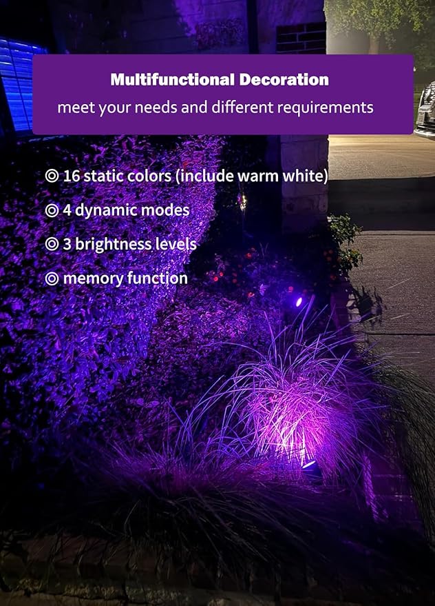 Spotlight Outdoor for Halloween Christmas: 4-in-1 RGBW Low Voltage Landscape Lighting Kit with Plug-in Transformer | 6W 24V IP65 Waterproof Color Changing LED Spot Lights with Remote for Yard Garden