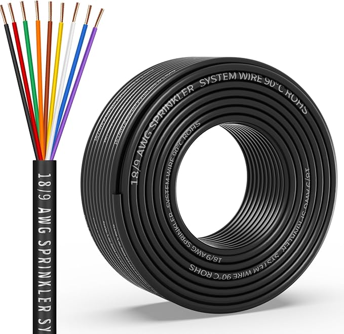 18/9 Solid Sprinkler System Wire 150ft, 18 Gauge Irrigation Wires PVC Jacket Sprinkler Cable for Underground Irrigation Valves Field Central Control System