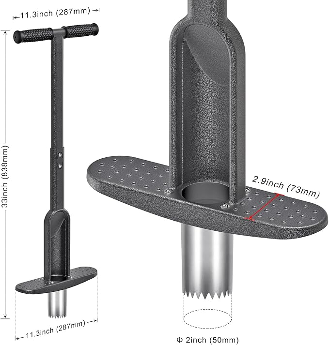 Dolibest Bulb Planter Tool w/Soft Rubber Grip, Grass Plugger Tool w/Stainless Steel Sharp Serrations, pre-Assembled Sod Plugger w/Centre Auto Dump Design for Lawn Planting Bulbs and Grass Repair