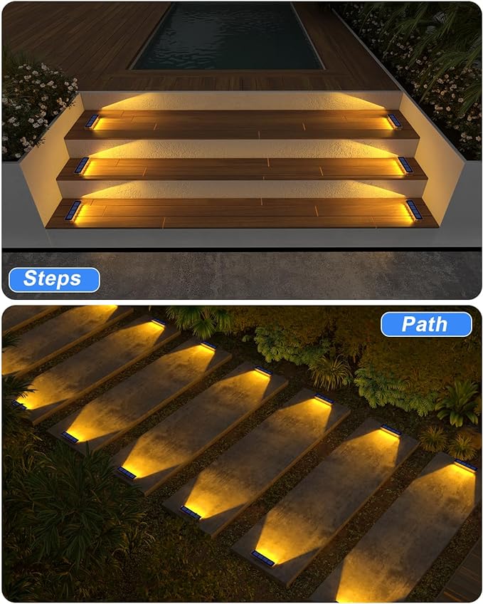 Solar Step Lights for Outside,4 Pack Solar Stair Lights Outdoor Waterproof,Warm White Deck Light Solar Powered Waterproof for Steps,Stairs,Walkway,Sidewalk,Patio,Pathway