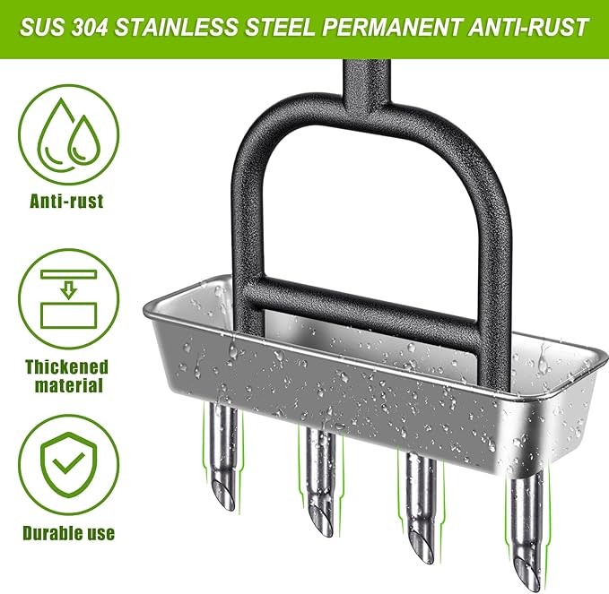 Dolibest Lawn Coring Aerator, Manual Grass Aerating Tool with Stainless Steel Soil Core Storage Tray, 4 Stainless Steel Corer Plug Aerator Tool, Garden Tool & Clean Hand Tool, Improve Lawn Health