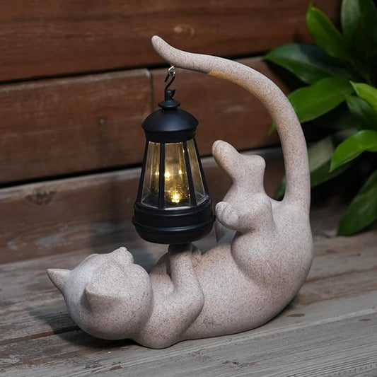 Solar Cat Garden Statue 10 Inch Porch Patio Decor for Outside Yard Decoration Outdoor Unique Housewarming Gardening Birthday Gifts for Cat Lovers Women Grandma