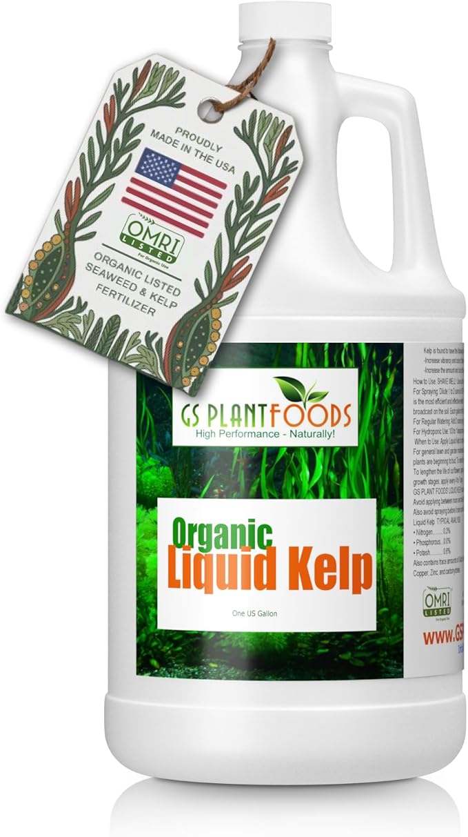 Organic Kelp Fertilizer by GS Plant Foods - Omri Listed(1 Gallon) - Liquid Kelp Concentrate for Gardens, Lawns & Soil Yields 800+ gallons