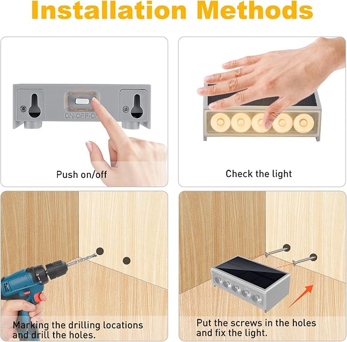 T-SUN Solar Step Light 3000K Solar Stair Lights Outdoor Waterproof LED Step Lights for Outside Stair Deck Pathway Patio Porch Warm White 6 Pack