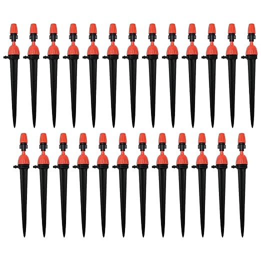 1/4" Drip Irrigation Emitters, Automatic Drip Irrigation Parts Accessories, 360 Degree Drip Sprinkler Heads Sprayer Heads for Irrigation Systems (Drip Spray, 25)