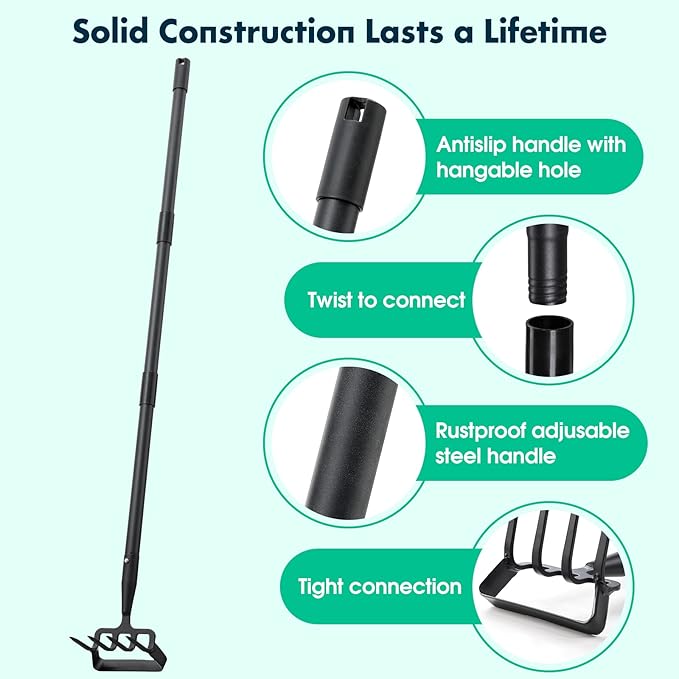 Garden Hoe- 62 Inch Long Stirrup Hoe Garden Tools Cultivator for Weeding, Heavy Duty Garden Hoe for Gardening Weeding with Adjustable Handle Scuffle Garden Hula Hoe with Rake,Loop Stirrup Hoe Weeder