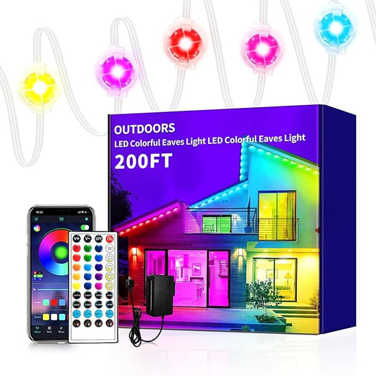 Permanent Outdoor Lights,200ft RGB Eave Light with App Control Remote,IP67 Waterproof LED Lights,Music Sync Outside Light for Christmas,Halloween,Garden,House Decorations