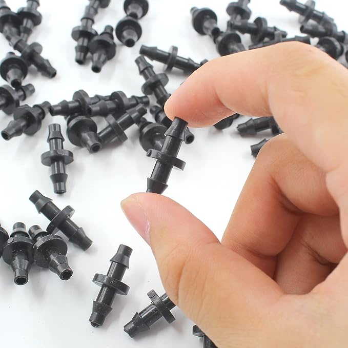 150Pcs 1/4 Inch Drip Irrigation Coupling Fittings Straight Coupling Barbed Connector for 4/7mm Tube Drip Irrigation Watering System