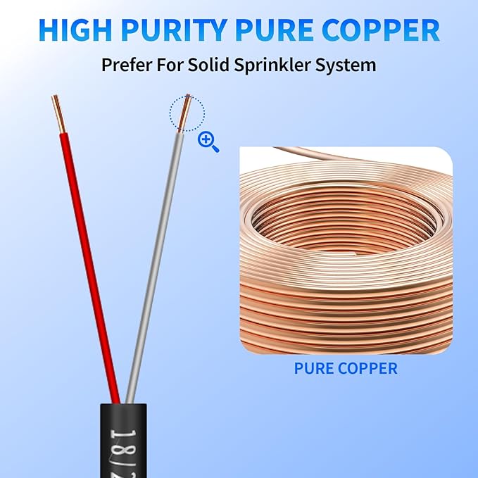 18/2 Solid Sprinkler System Wire 150ft, 18 Gauge Irrigation Wires PVC Jacket Sprinkler Cable for Underground Irrigation Valves Field Central Control System