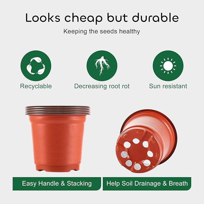 GROWNEER Planting Pots 60 Pcs 4 Inch Plastic Nursery Pot with 15 Pcs Plant Labels, Small Seed Starting Flower Planter Container for Seedling Indoor Outdoor Garden