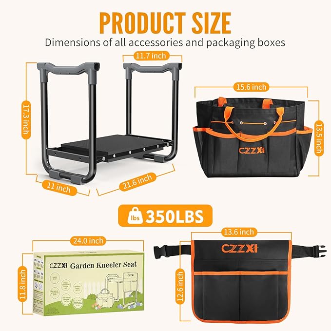 Garden Kneeler and Seat, Wider and Thicker Kneeling Pad Heavy Duty Gardening Stool with Gardening Tool Pouch and Bag, Garden Bench Gifts for Seniors