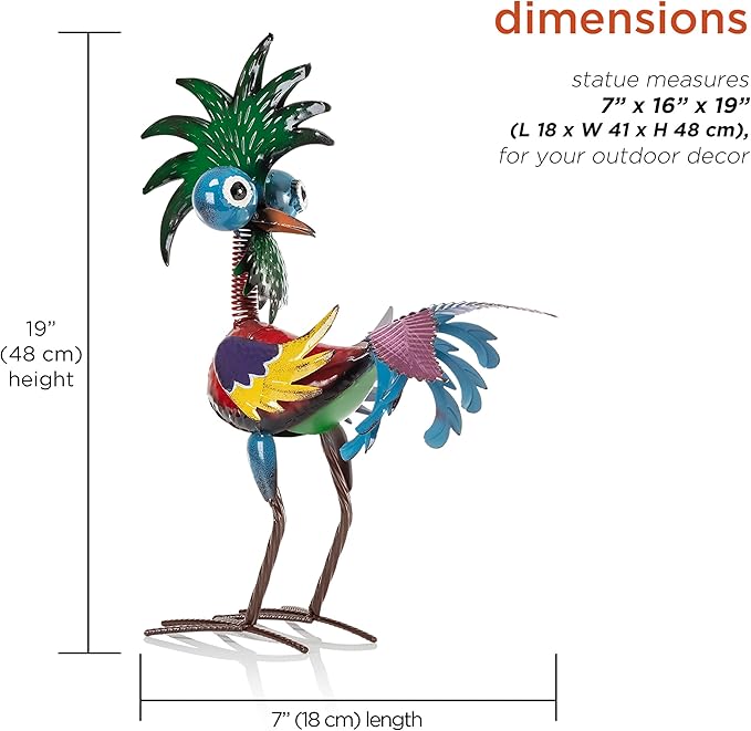 Alpine Corporation 19" Tall Indoor/Outdoor Wild Tropical Metal Rooster Yard Statue Decoration, Multicolor