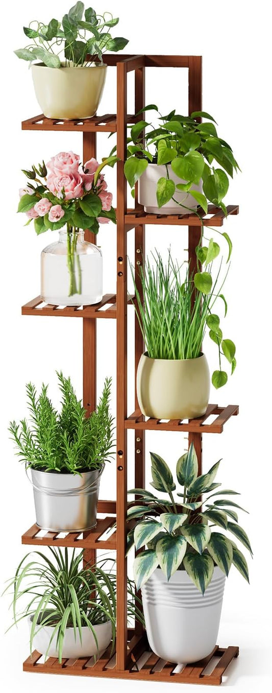 ROSSNY Plant Stand Indoor, 6 Tier 7 Potted Bamboo Plant Stands for Indoor Plants, Corner Plant Stand, Tiered Plant Stands, Plant Shelf For Indoor, 48 Inch Tall Planter Holder for Multiple Plants Indoor, Brown