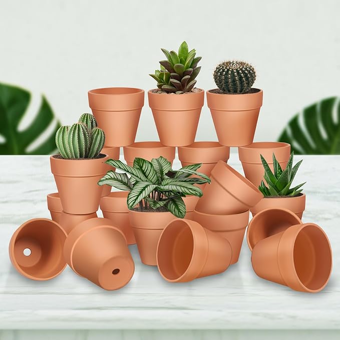 3 inch Terracotta Clay Pots, 26 Pack Clay Flower Pots with Drainage, Flower Garden Clay Pots, Terracotta Pots for Indoor Outdoor Plant, Crafts, Wedding Favor