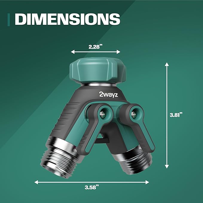 2WAYZ Dual Outlet Water Hose Splitter - Heavy-Duty Brass Y Connector, 360° Rotation, Easy Installation, Leak-Proof Design with Spigot Extender - Ideal for Garden, Washing Machines, Outdoor Faucets