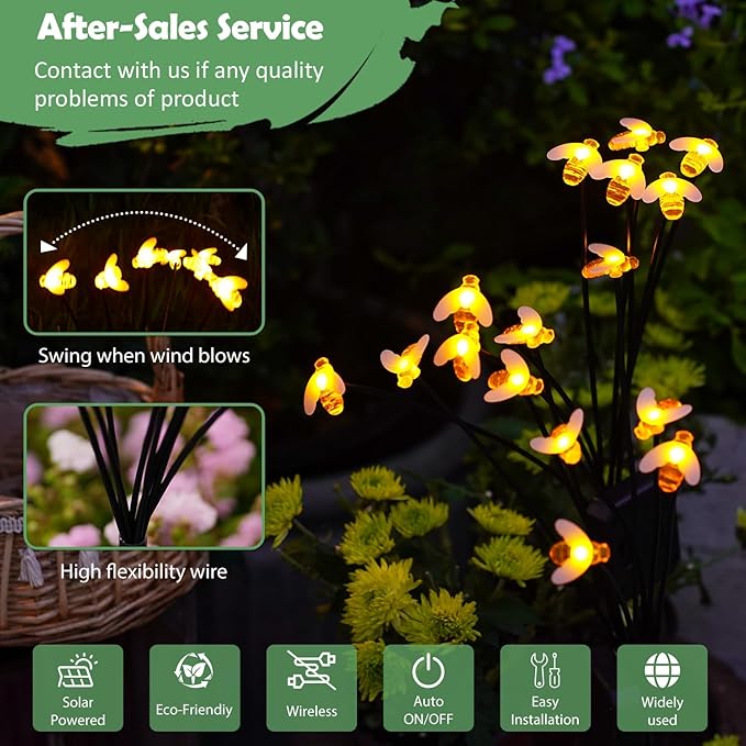 Nacome Solar Garden Lights for Outside – Landscape Decor,Yard Patio Decoration, Waterproof Swaying Bumble Bee(2Pack), Mom Gifts for Women