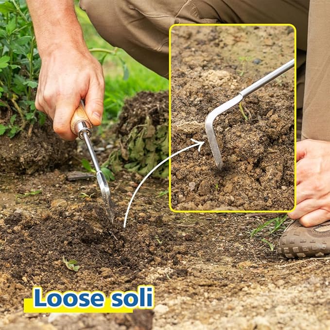 Berry&Bird Garden Hook Weeder, L-Shape Single Claw Hook Crack Weeder for Crevice Weeding and Soil Loosening, Garden Digging Cultivator Weed Remover Tool for Garden Patio Lawn Yard Moss Terrace Paving