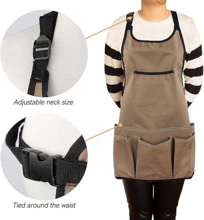 PATILWON Gardening Apron with Large Pockets for Women, 14 Pockets Waterproof Tool Apron, Work Apron Heavy Duty, Size M to XL
