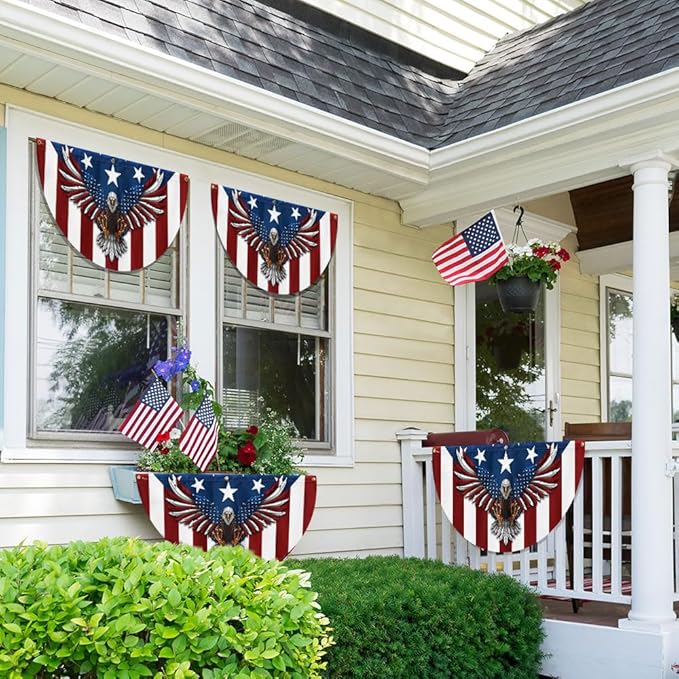 FLAGWIX American Flag Patriotic Eagle American Non-Pleated Fan Flag TPT1636F, 1.5x3 ft, 2 Pack Suitable for Outdoor and Indoor