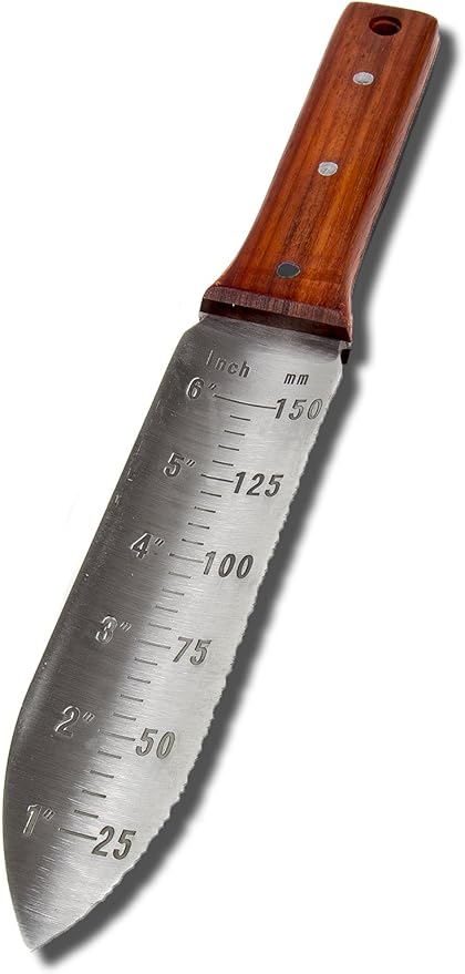Garden Guru Hori Hori Garden Knife Deluxe Set for Weeding, Digging, Pruning, and Cultivating - Stainless Steel Full Tang Blade | Marks for Measuring Planting Depth | Nylon Sheath for Storage
