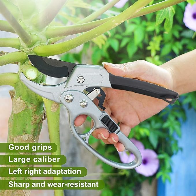Garden Clippers, Premium Germany Pruners, Work 3 Times Easier, Professional Pruning Shears, Cutting Rose, Flower, Hedge, Stem, Sharp Scissors Gardening Tools, Arthritis Weak Hand Snips
