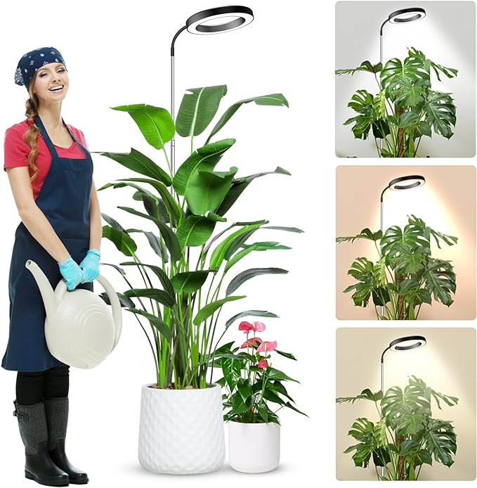 wolezek Grow Lights for Indoor Plants Full Spectrum, 80 LEDs 3 Colors Grow Light, 65in Large Plant Lights for Indoor Growing with 360°Gooseneck, 6/12/16H Timer, 5 Brightness, Height Adjustable, Black