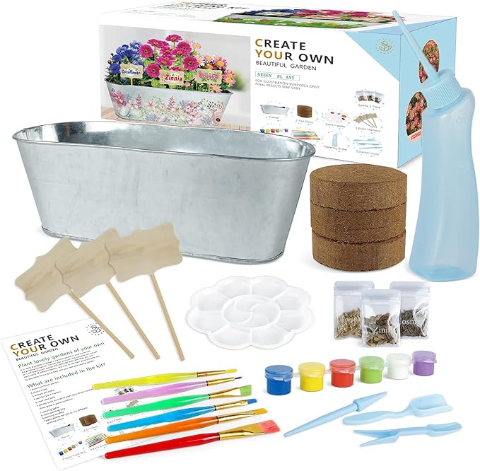 Kids Paint & Planting Flower Growing Kit, 27Pcs Childrens Gardening Plant Kits Arts & Crafts Garden Toy Set Birthday for Girls & Boys Age 4, 5, 6, 7, 8-12 Years Old