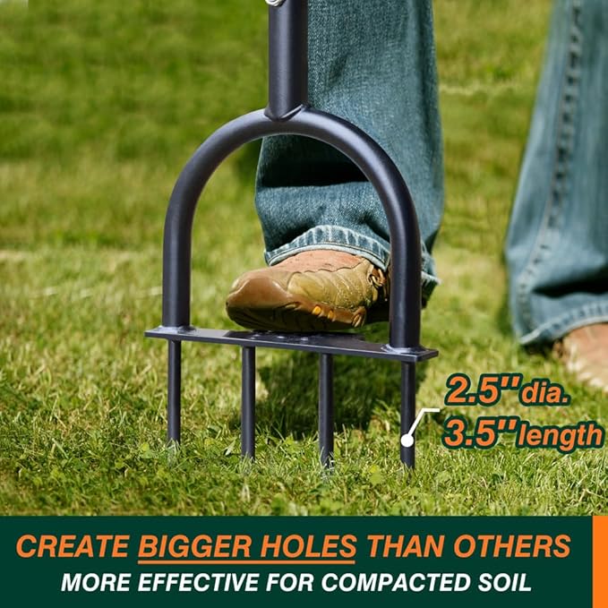 Colwelt Lawn Aerator Tool 38inch, Heavy Duty Grass Spike Aerator for Compacted Soil Aeration, Manual Lawn Air Aerators Tool with,Wide Foot Plate, Rugged Steel Spikes 3.5’’ in Length, 2/5’’ in Dia.