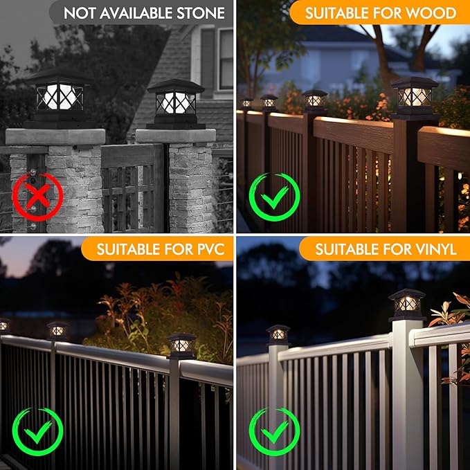 TWINSLUXES Fence Post Cap Light, LED Solar Lights for Deck Posts, Solar Post Caps Light Outdoor for 3.5x3.5/4x4/5x5 Posts, Wood or Vinyl Fence Deck Post, Warm Light (Brown) (8 Pack)