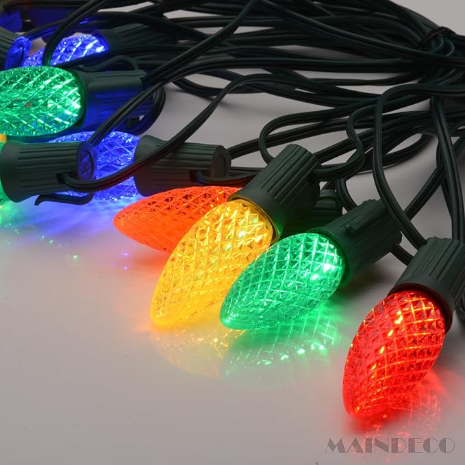 C9 Christmas Pathway Lights with Stakes,Multicolor,2 Pack Total 60 Ft 40 Strawberry LED Bulbs,Connectable Shatterproof Outdoor Lights Marker for Xmas Yard Garden Path Lawn Walkway Sidewalk